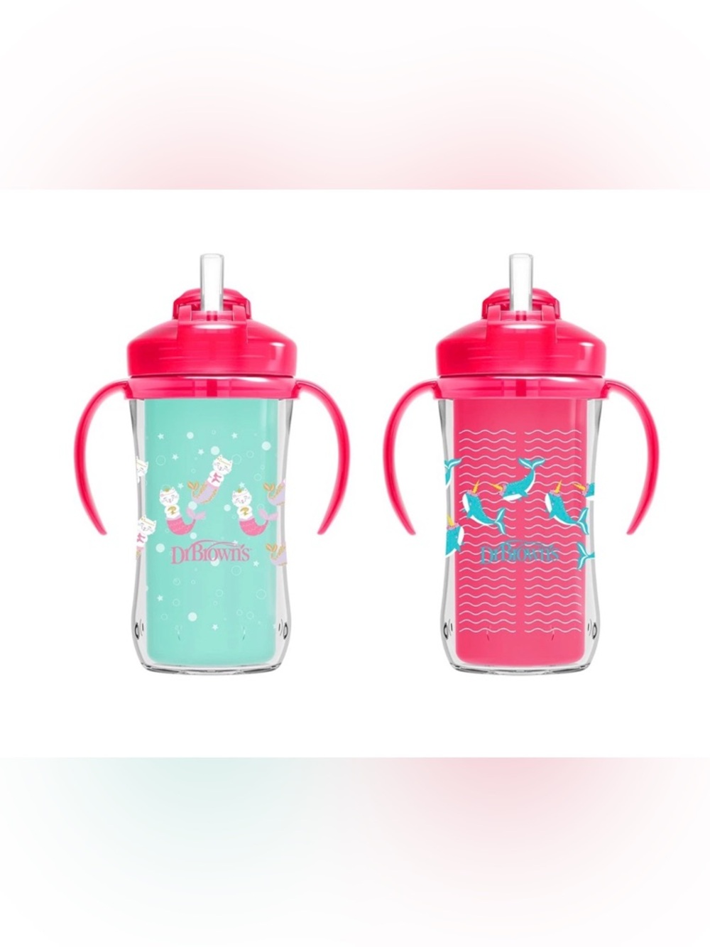 Dr. Brown's Kids 2-Pack Pink & Aqua Straw Cups with Handles